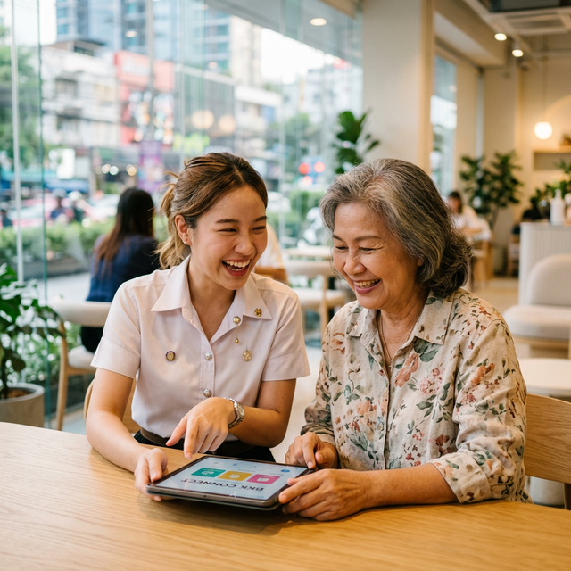 Student and senior connecting in Bangkok